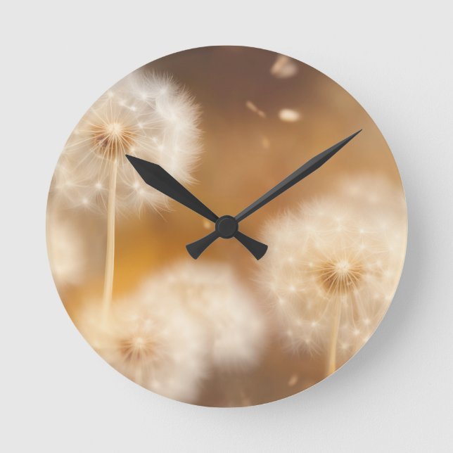 Field of Warm Dandelion Light Round Clock (Front)