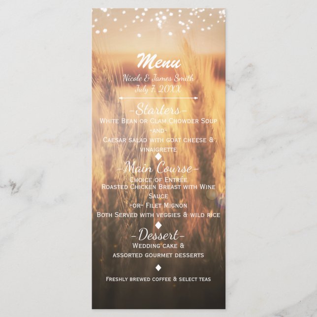 Field of Wheat Rustic Country Wedding Menu (Front)
