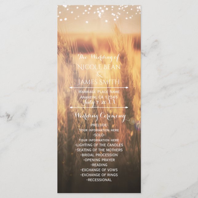 Field of Wheat Rustic Country Wedding Program Rack (Front)