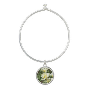 Field of white tulips Photo Bangle Bracelet