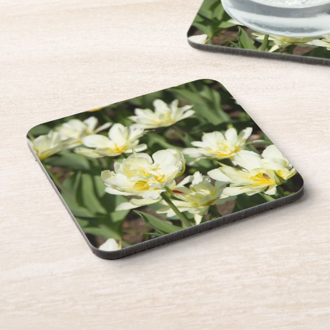 Field of white tulips Photo Beverage Coaster (Left Side)