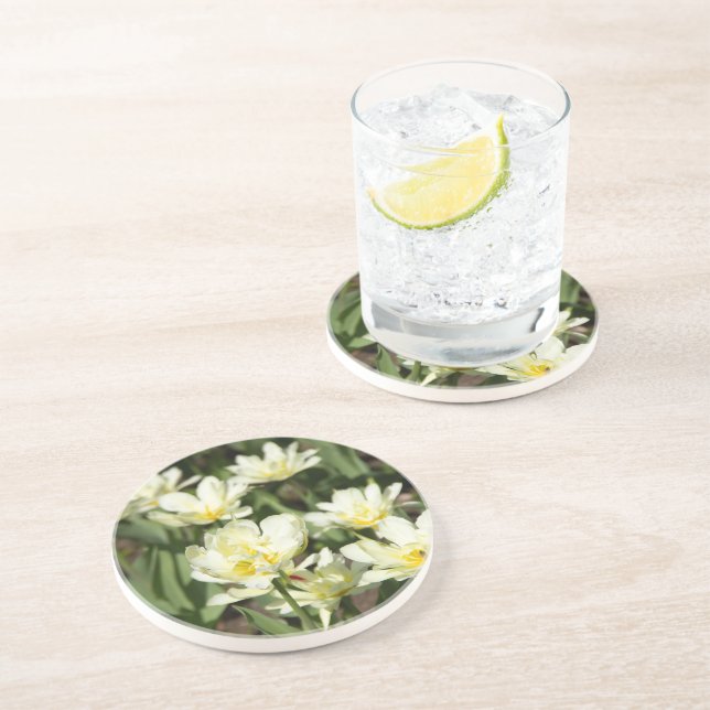 Field of white tulips Photo Coaster (Side)