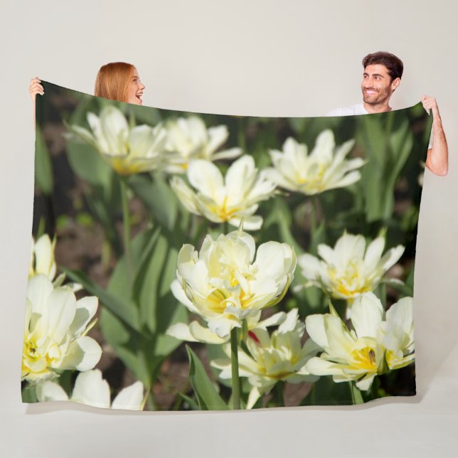Field of white tulips Photo Fleece Blanket (In Situ)
