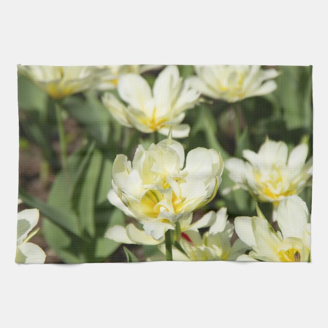 Field of white tulips Photo Kitchen Towel (Horizontal)