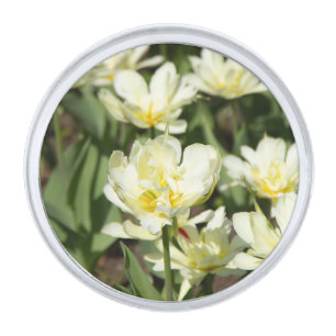 Field of white tulips Photo Silver Finish Lapel Pin