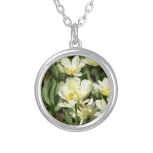 Field of white tulips Photo Silver Plated Necklace