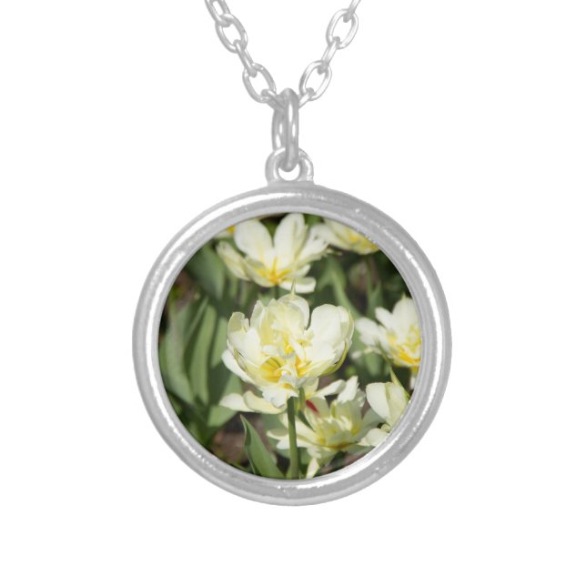 Field of white tulips Photo Silver Plated Necklace (Front)