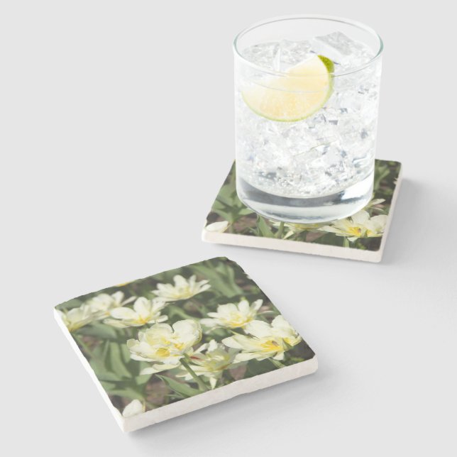 Field of white tulips Photo Stone Coaster (Side)