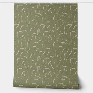 Field of Wild Grass on Sage Green Wallpaper