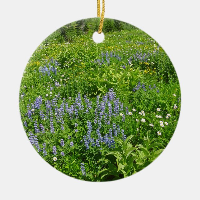 Field of Wildflowers at Mount Rainier Ceramic Ornament (Front)