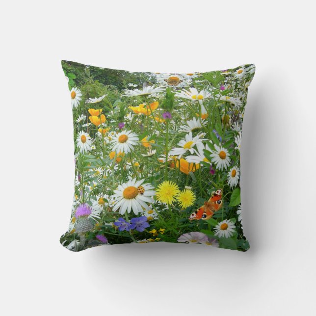 Field of Wildflowers Throw Pillow (Front)