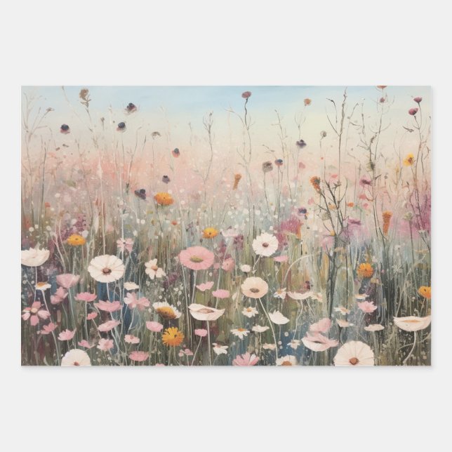 Field of Wildflowers Wrapping Paper Flat Set of 3 (Front 3)