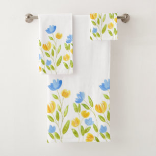 Field of Yellow Blue Flowers Bath Towel Set