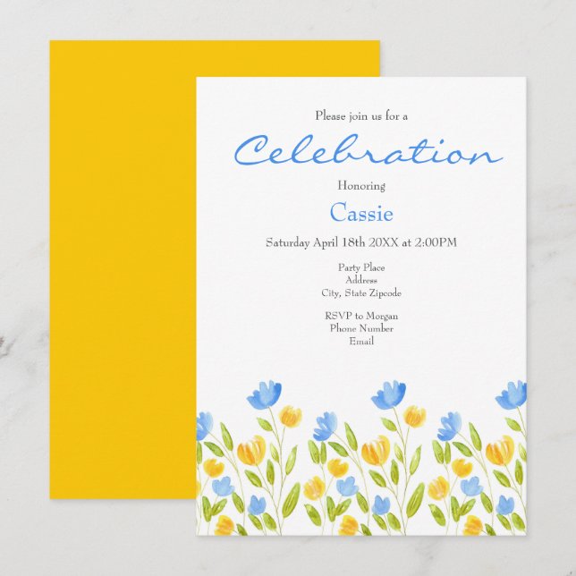 Field of Yellow Blue Flowers  Invitation (Front/Back)
