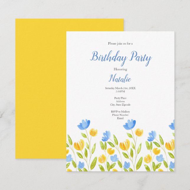 Field of Yellow Blue Flowers Invitation (Front/Back)