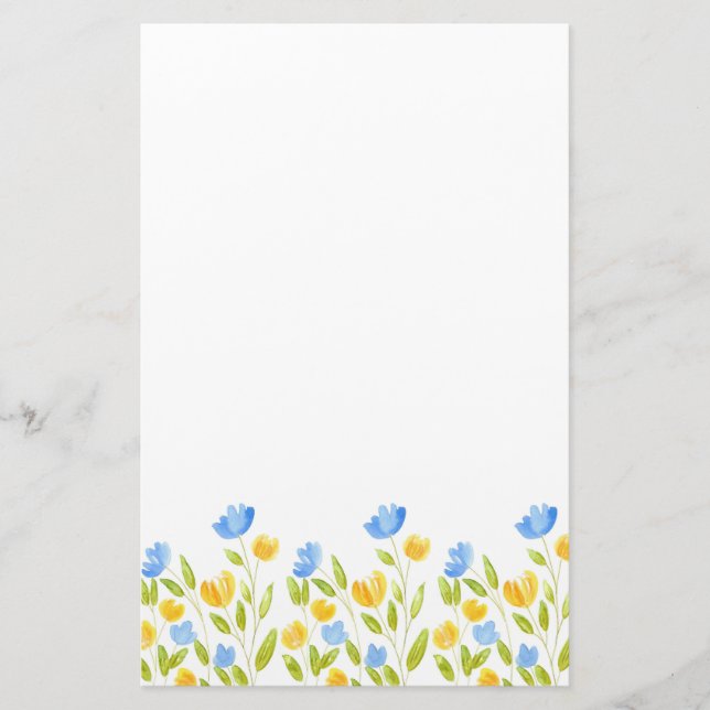 Field of Yellow Blue Flowers Stationery (Front)