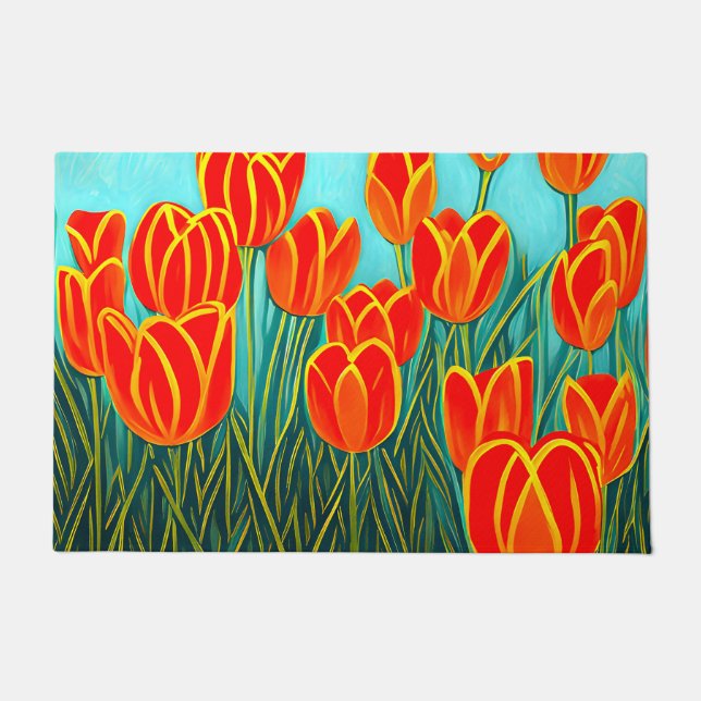 Field Orange Tulips Doormat (Front)