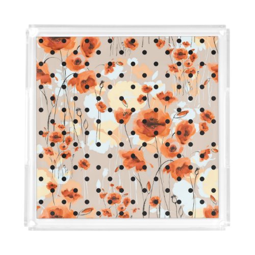 Field poppies abstract floral pattern acrylic tray