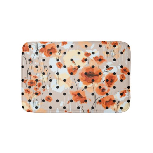 Field poppies abstract floral pattern bath mat