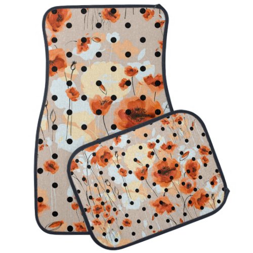 Field poppies abstract floral pattern car floor mat