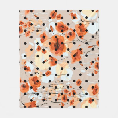 Field poppies abstract floral pattern fleece blanket
