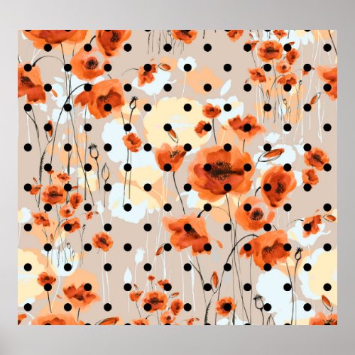 Field poppies abstract floral pattern poster