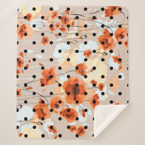Field poppies abstract floral pattern sherpa blanket