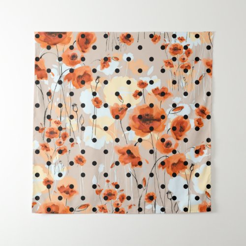 Field poppies abstract floral pattern tapestry