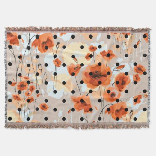 Field poppies abstract floral pattern throw blanket