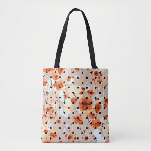 Field poppies abstract floral pattern tote bag