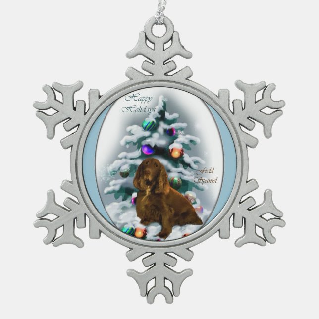 Field Spaniel Christmas Snowflake Pewter Christmas Ornament (Front)