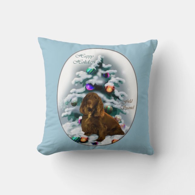 Field Spaniel Christmas Throw Pillow (Front)