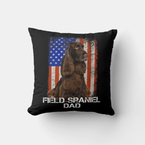 Field Spaniel Dog Dad Father Day American Flag  Throw Pillow