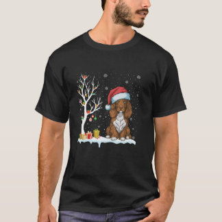 Field Spaniel Dog Santa Hat Festive Tree Light Xma T-Shirt