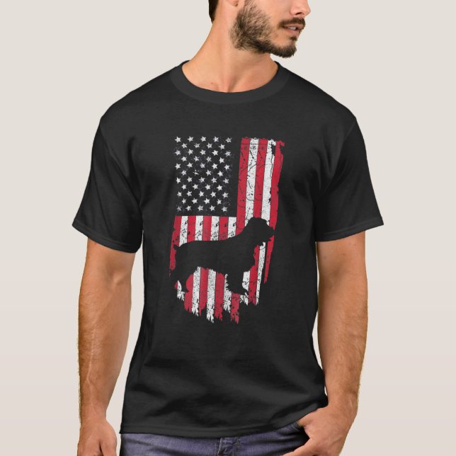 Field Spaniel Dog Silhouette 4th Of July Usa Flag T-Shirt (Front)