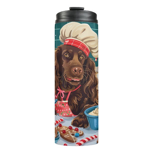 Field Spaniel Holiday Baking: Festive Christmas Thermal Tumbler (Front)