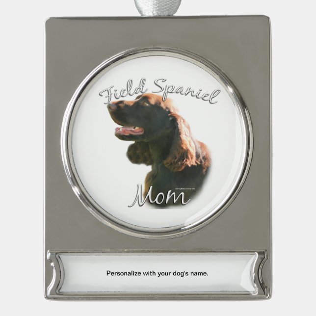 Field Spaniel Mom 2 Silver Plated Banner Ornament (Front)