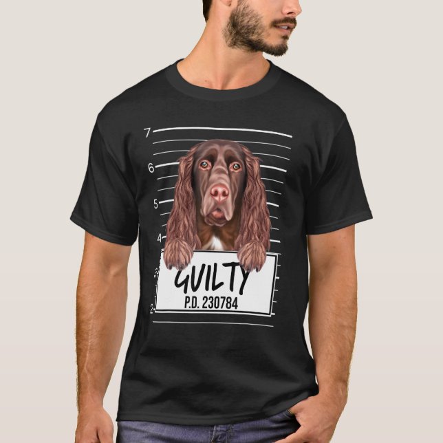 Field Spaniel Mugshot Guilty Dog T-Shirt (Front)