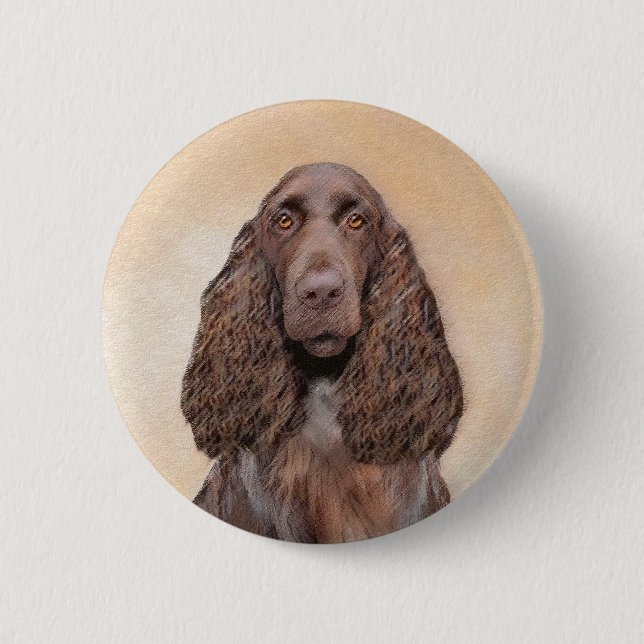 Field Spaniel Painting - Cute Original Dog Art Button (Front)