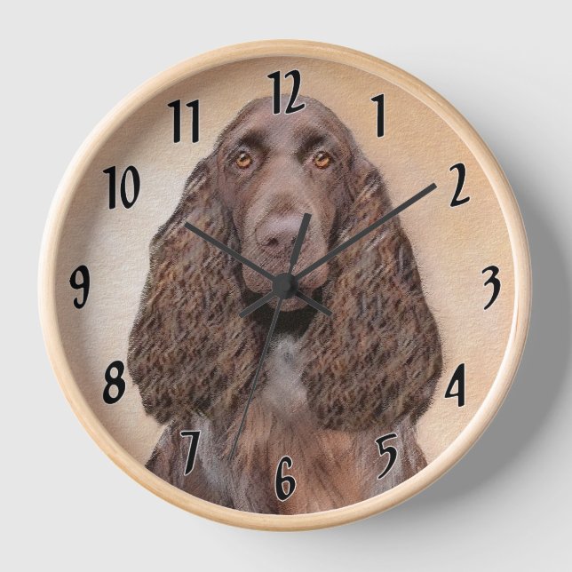Field Spaniel Painting - Cute Original Dog Art Clock (Front)