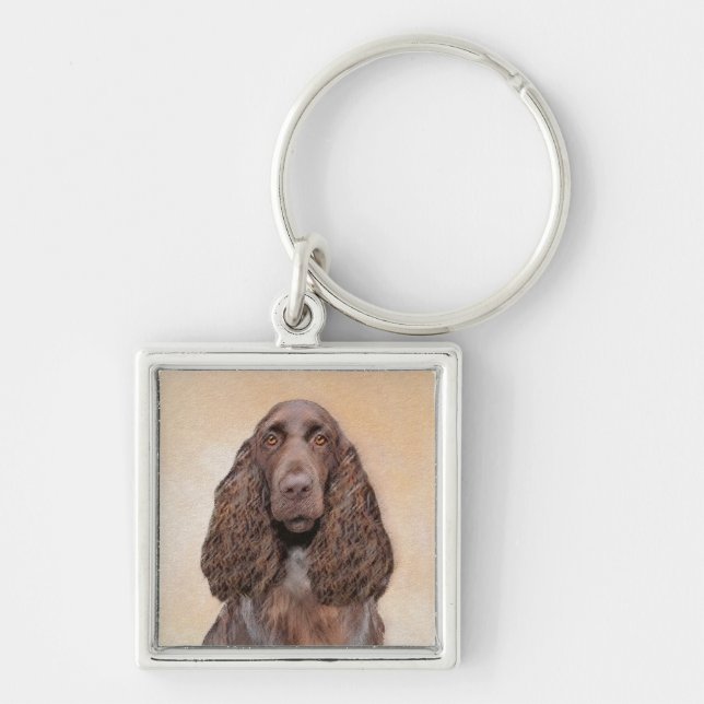 Field Spaniel Painting - Cute Original Dog Art Keychain (Front)