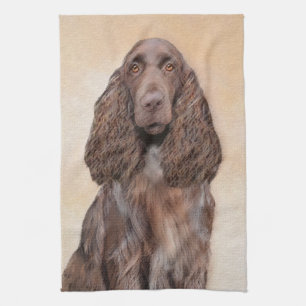 Field Spaniel Painting - Cute Original Dog Art Kitchen Towel