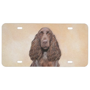 Field Spaniel Painting - Cute Original Dog Art License Plate