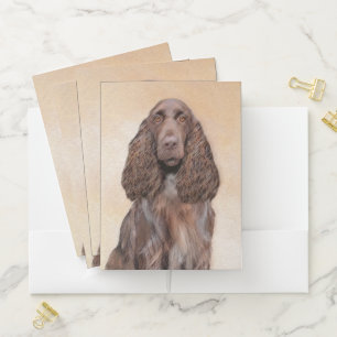 Field Spaniel Painting - Cute Original Dog Art Pocket Folder