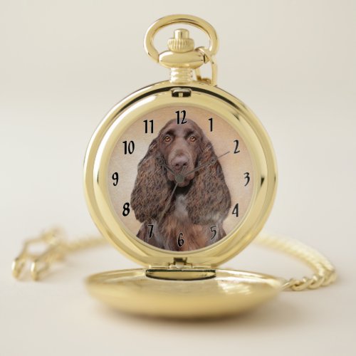 Field Spaniel Painting _ Cute Original Dog Art Pocket Watch