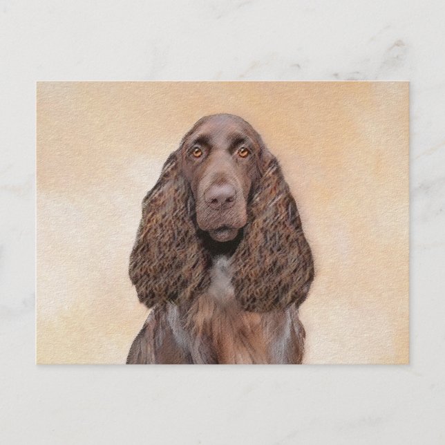 Field Spaniel Painting - Cute Original Dog Art Postcard (Front)