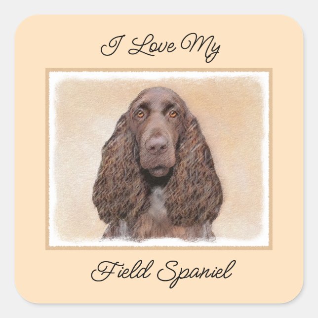 Field Spaniel Painting - Cute Original Dog Art Square Sticker (Front)