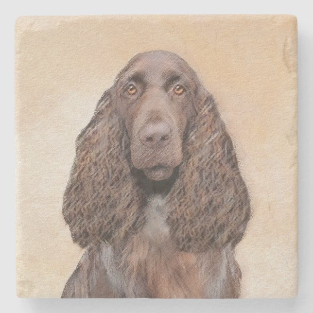 Field Spaniel Painting - Cute Original Dog Art Stone Coaster (Front)