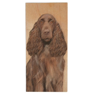 Field Spaniel Painting - Cute Original Dog Art Wood Flash Drive