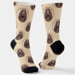 Field Spaniel Painting Roan Cute Original Dog Art Socks